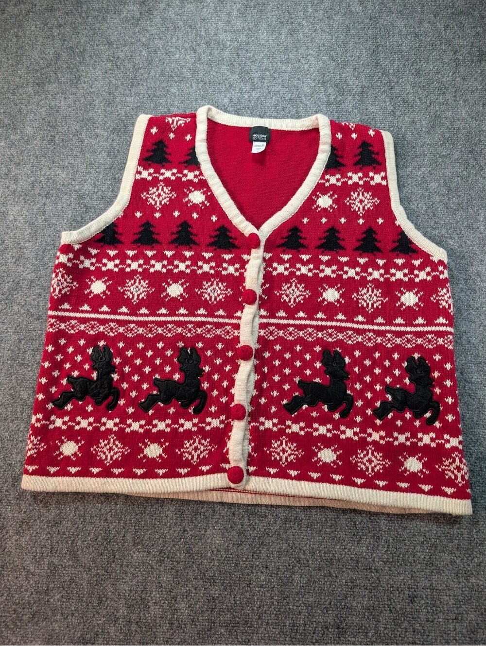 Vintage Holiday Editions Christmas Sweater Vest XL Red Fair Aisle Reindeer